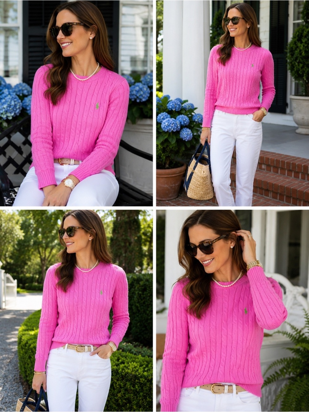VINTAGE RALPH LAUREN Luxury Pink Cabled Preppy Polo Logo Crewneck Sweater, M - Picture 2 of 11